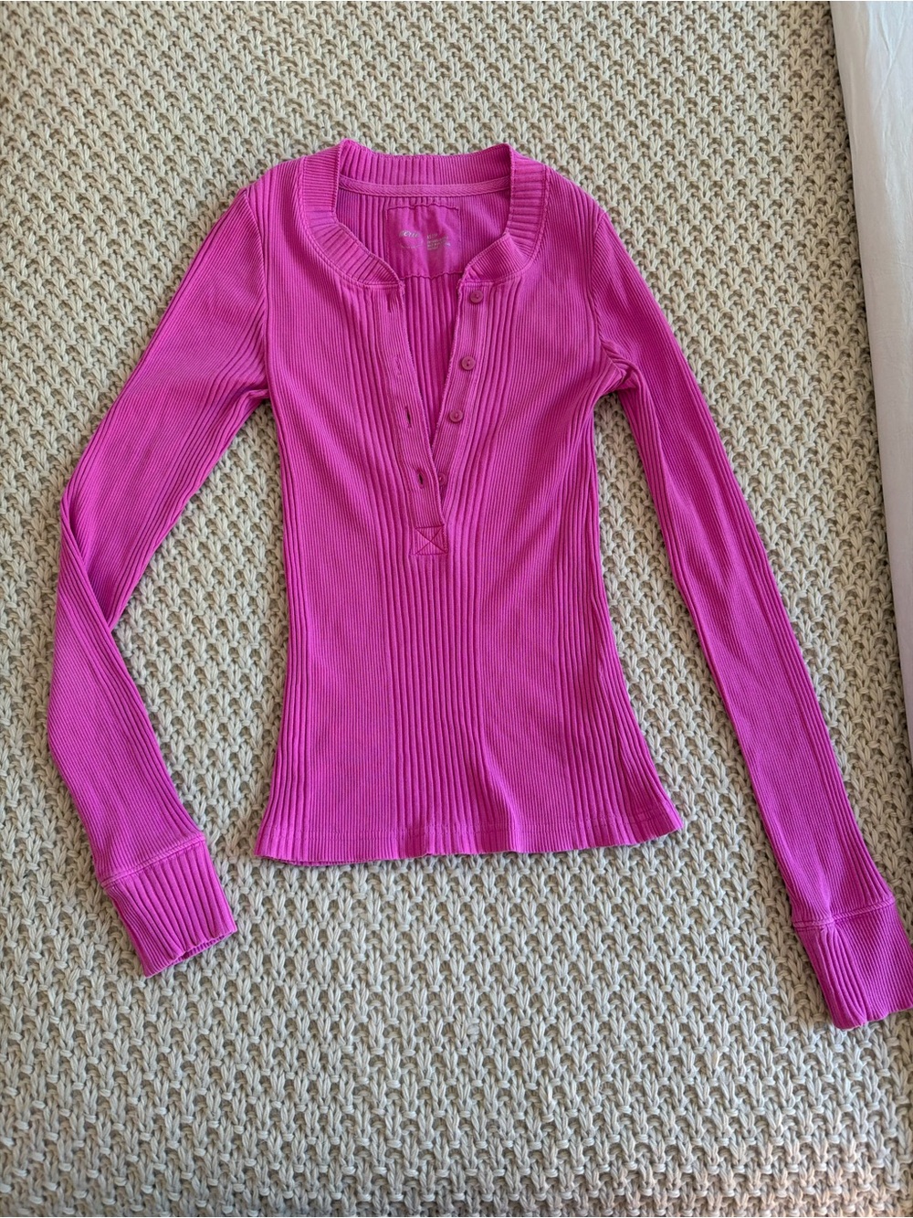 aerie Hot Pink Ribbed Long-Sleeve Henley Top